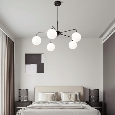 Maytoni Modern 5 Lights White Glass Globe Chandelier Maytoni Modern 5 Lights White Glass Globe Chandelier