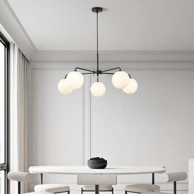 Maytoni Modern 5 Lights White Glass Globe Chandelier Maytoni Modern 5 Lights White Glass Globe Chandelier