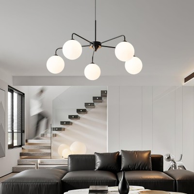 Maytoni Modern 5 Lights White Glass Globe Chandelier Maytoni Modern 5 Lights White Glass Globe Chandelier