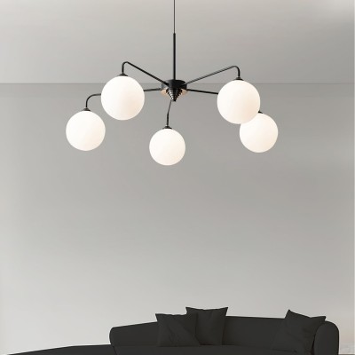 Maytoni Modern 5 Lights White Glass Globe Chandelier Maytoni Modern 5 Lights White Glass Globe Chandelier