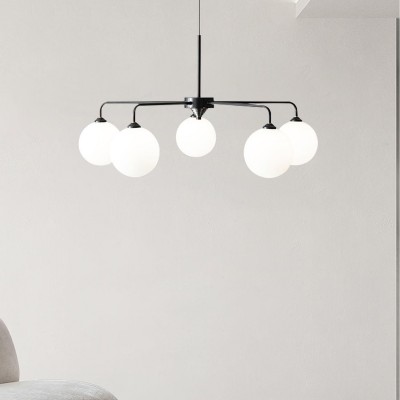 Maytoni Modern 5 Lights White Glass Globe Chandelier Maytoni Modern 5 Lights White Glass Globe Chandelier