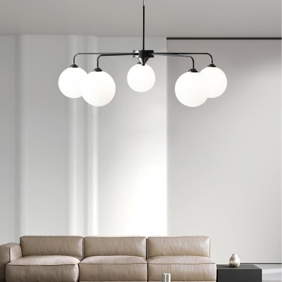Maytoni Modern 5 Lights White Glass Globe Chandelier Maytoni Modern 5 Lights White Glass Globe Chandelier