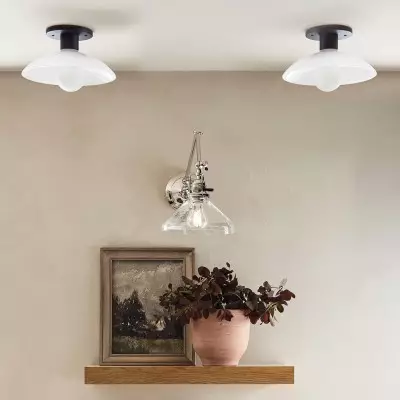 Brendle Farmhouse White Milk Glass Round Ceiling Light Brendle Farmhouse White Milk Glass Round Ceiling Light