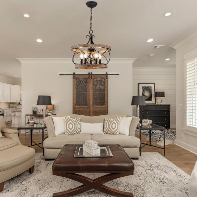 Cael Farmhouse Drum Wood Chandelier