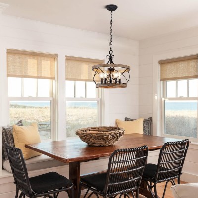 Cael Farmhouse Drum Wood Chandelier