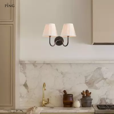 Stefania Rustic White Pleated Fabric Shade Sconce