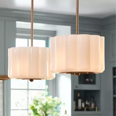 Hanahs Farmhouse Milk Glass Scalloped Shade Pendant Light
