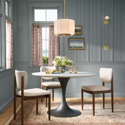 Hanahs Farmhouse Milk Glass Scalloped Shade Pendant Light