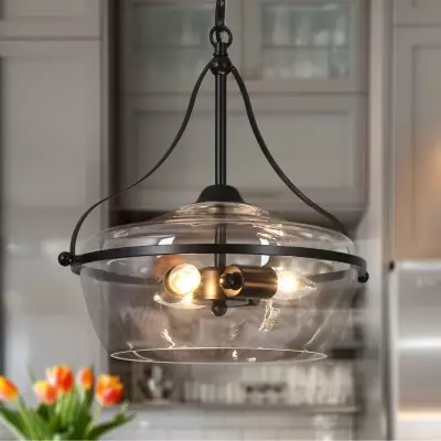 Florentine Rustic Brass Dome Clear Glass Pendant Light