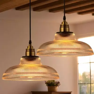 Aevia Vintage Transparent Striped Glass Pendant Light Aevia Vintage Transparent Striped Glass Pendant Light