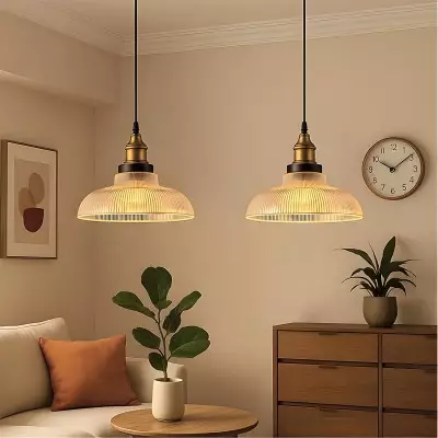 Aevia Vintage Transparent Striped Glass Pendant Light Aevia Vintage Transparent Striped Glass Pendant Light