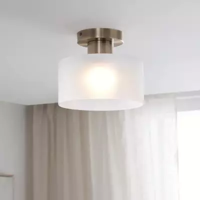 Bewish Minimalist Frosted Glass Round Semi Flush Ceiling Light Bewish Minimalist Frosted Glass Round Semi Flush Ceiling Light