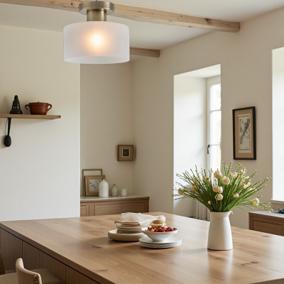 Bewish Minimalist Frosted Glass Round Semi Flush Ceiling Light Bewish Minimalist Frosted Glass Round Semi Flush Ceiling Light