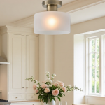 Bewish ‎Minimalist Frosted Glass Round Semi Flush Ceiling Light