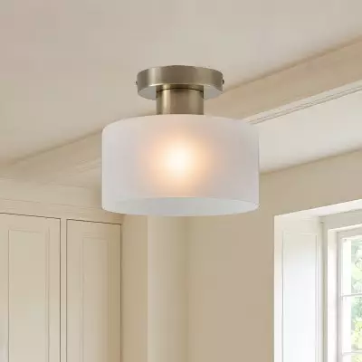 Bewish Minimalist Frosted Glass Round Semi Flush Ceiling Light Bewish Minimalist Frosted Glass Round Semi Flush Ceiling Light