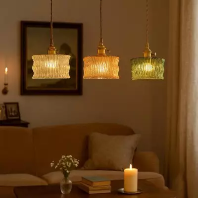 Roslyn Retro Stained Ribbed Glass Pendant Light Roslyn Retro Stained Ribbed Glass Pendant Light