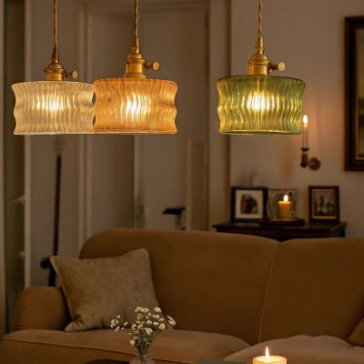 Roslyn Retro Stained Ribbed Glass Pendant Light Roslyn Retro Stained Ribbed Glass Pendant Light