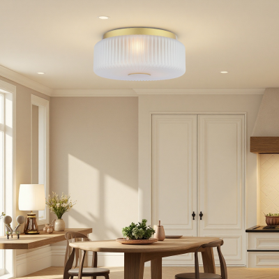 Weston Modern Ribbed Frosted Glass Round Ceiling Light
