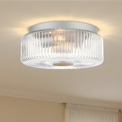 Weston Modern Ribbed Frosted Glass Round Ceiling Light