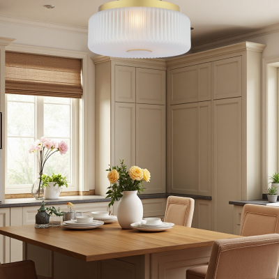 Weston Modern Ribbed Frosted Glass Round Ceiling Light