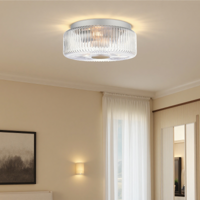Weston Modern Ribbed Frosted Glass Round Ceiling Light
