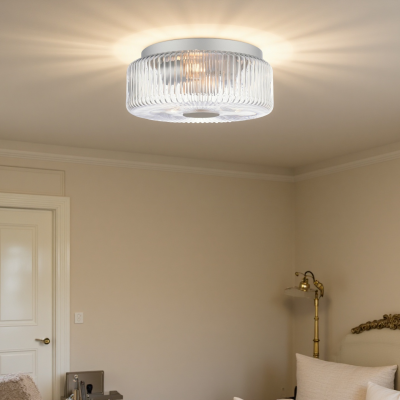 Weston Modern Ribbed Frosted Glass Round Ceiling Light