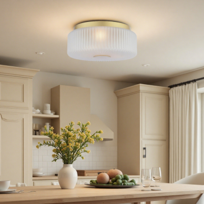 Weston Modern Ribbed Frosted Glass Round Ceiling Light