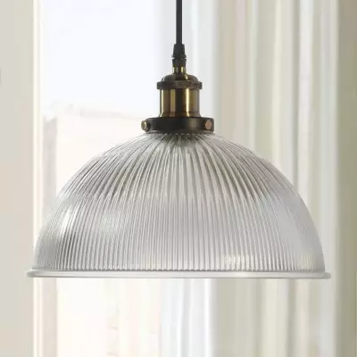 Moni Traditional Transparent Dome Ribbed Glass Pendant Light Moni Traditional Transparent Dome Ribbed Glass Pendant Light