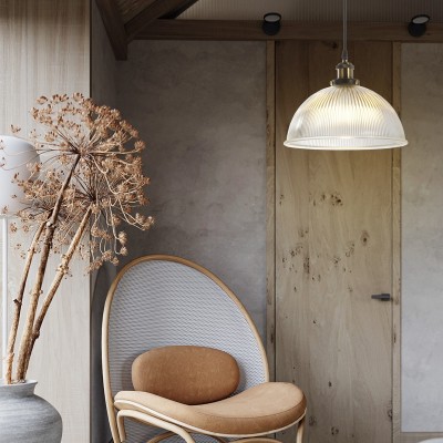 Moni Traditional Transparent Dome Ribbed Glass Pendant Light Moni Traditional Transparent Dome Ribbed Glass Pendant Light