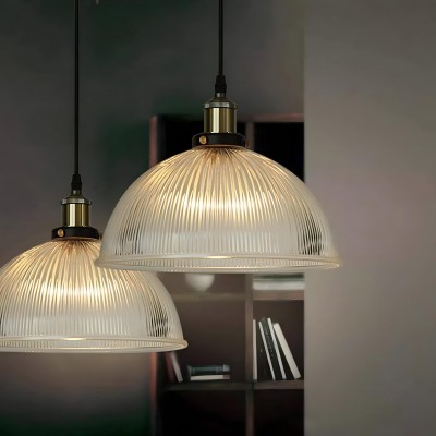 Moni Traditional Transparent Dome Ribbed Glass Pendant Light Moni Traditional Transparent Dome Ribbed Glass Pendant Light