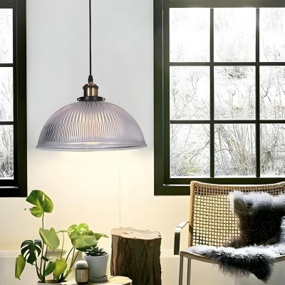Moni Traditional Transparent Dome Ribbed Glass Pendant Light Moni Traditional Transparent Dome Ribbed Glass Pendant Light