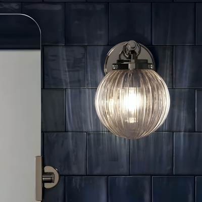 Briar Rustic Cooper Ribbed Glass Globe Sconce Briar Rustic Cooper Ribbed Glass Globe Sconce