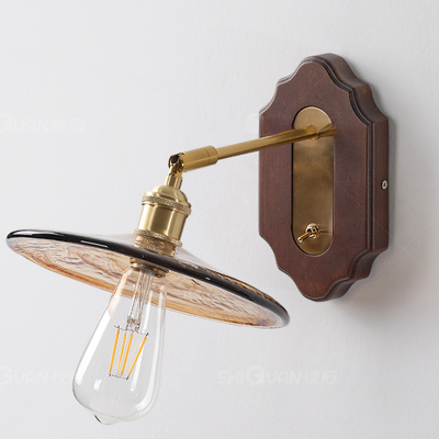 Poulsen Rustic Wood Amber Round Glass Wall Light Poulsen Rustic Wood Amber Round Glass Wall Light