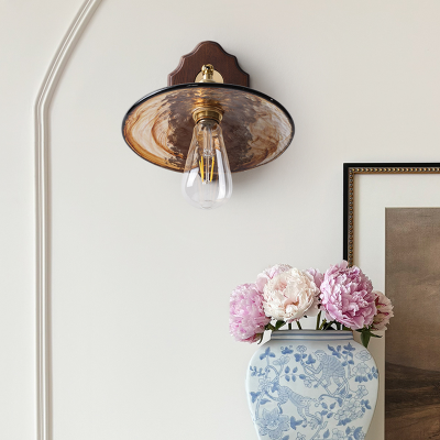 Poulsen Rustic Wood Amber Round Glass Wall Light Poulsen Rustic Wood Amber Round Glass Wall Light