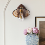 Poulsen Rustic Wood Amber Round Glass Wall Light