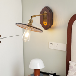 Poulsen Rustic Wood Amber Round Glass Wall Light