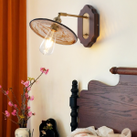 Poulsen Rustic Wood Amber Round Glass Wall Light