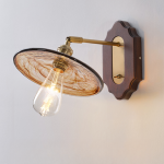 Poulsen Rustic Wood Amber Round Glass Wall Light