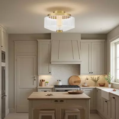 Ellsworth Farmhouse Ribbed Glass Semi Flush Mount Ceiling Light Ellsworth Farmhouse Ribbed Glass Semi Flush Mount Ceiling Light