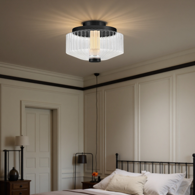 Ellsworth Farmhouse Ribbed Glass Semi Flush Mount Ceiling Light Ellsworth Farmhouse Ribbed Glass Semi Flush Mount Ceiling Light