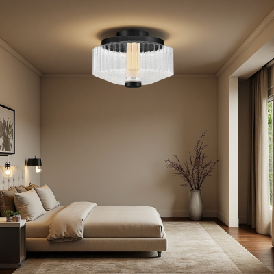 Ellsworth Farmhouse Ribbed Glass Semi Flush Mount Ceiling Light Ellsworth Farmhouse Ribbed Glass Semi Flush Mount Ceiling Light