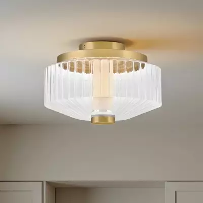 Ellsworth Farmhouse Ribbed Glass Semi Flush Mount Ceiling Light Ellsworth Farmhouse Ribbed Glass Semi Flush Mount Ceiling Light