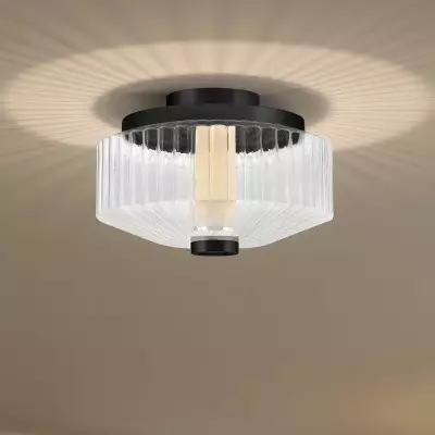Ellsworth Farmhouse Ribbed Glass Semi Flush Mount Ceiling Light Ellsworth Farmhouse Ribbed Glass Semi Flush Mount Ceiling Light