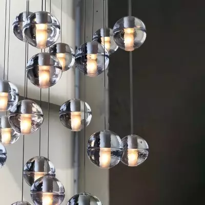 Scandinavian Glass Globe Cluster Staircase Chandelier Scandinavian Glass Globe Cluster Staircase Chandelier
