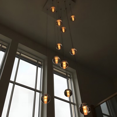 Scandinavian Glass Globe Cluster Staircase Chandelier Scandinavian Glass Globe Cluster Staircase Chandelier