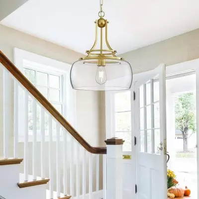Thalys Brushed Gold Clear Glass Shade Pendant Light Thalys Brushed Gold Clear Glass Shade Pendant Light