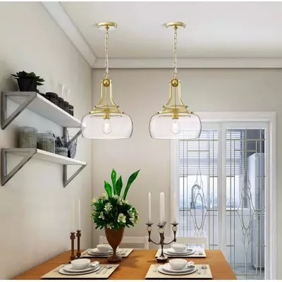 Thalys Brushed Gold Clear Glass Shade Pendant Light Thalys Brushed Gold Clear Glass Shade Pendant Light