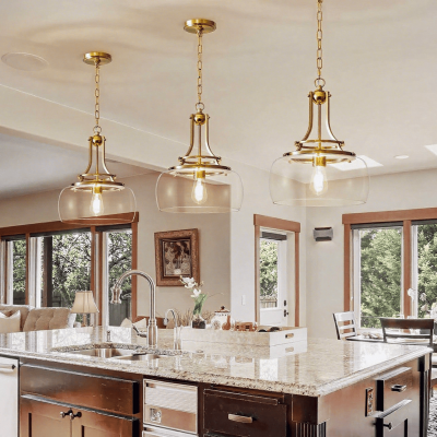 Thalys Brushed Gold Clear Glass Shade Pendant Light Thalys Brushed Gold Clear Glass Shade Pendant Light