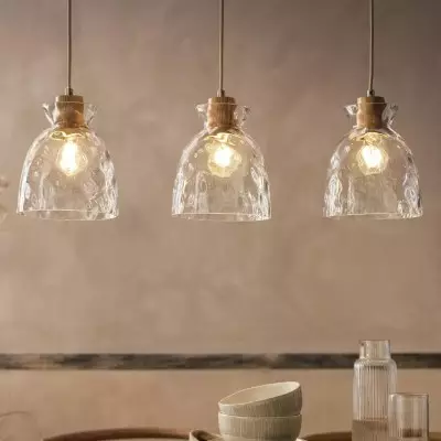 Kethor Mid Century Wood Hammered Glass Dome Pendant Light Kethor Mid Century Wood Hammered Glass Dome Pendant Light