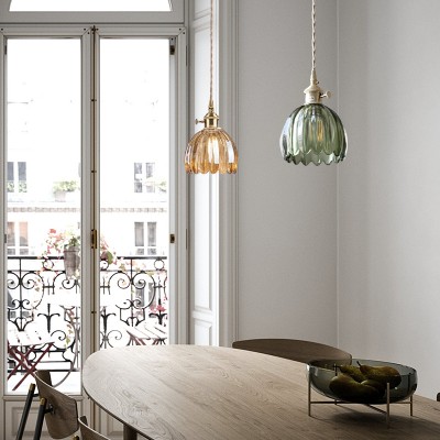 Ivana Retro Copper and Glass Tulip Pendant Light Ivana Retro Copper and Glass Tulip Pendant Light